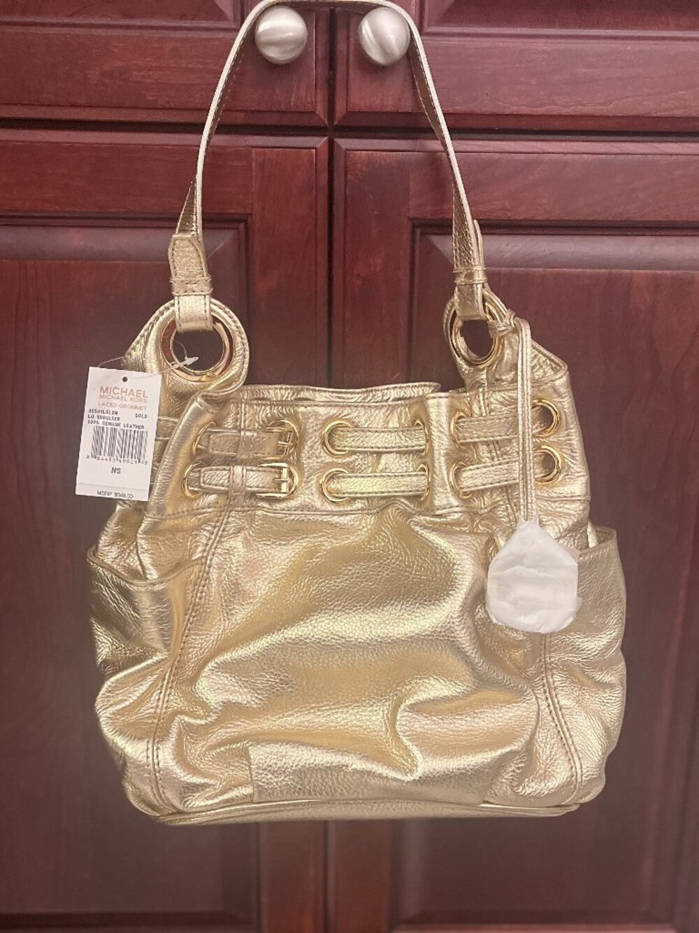 Michael Kors Metallic Gold Braided Grommet Large Shoulder Bag